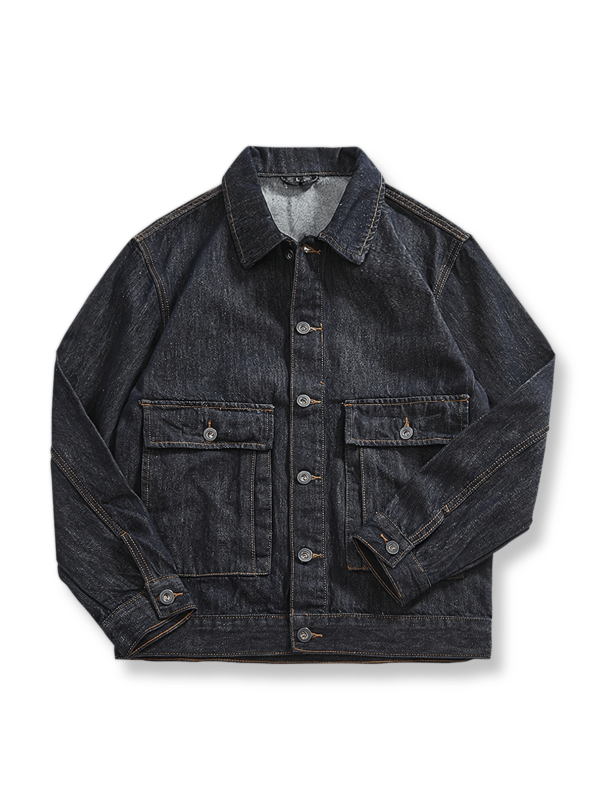 製品画像: クラシックアメリカンワークデニムジャケット、無地、生デニム、耐久性、色落ち防止