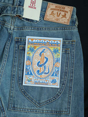 ウォッシュ加工ダメージワイドレッグジーンズ