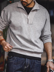 グレー スタンドカラー ハーフジップ スウェット