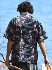 「百鬼夜行」柄　アロハキューバシャツ