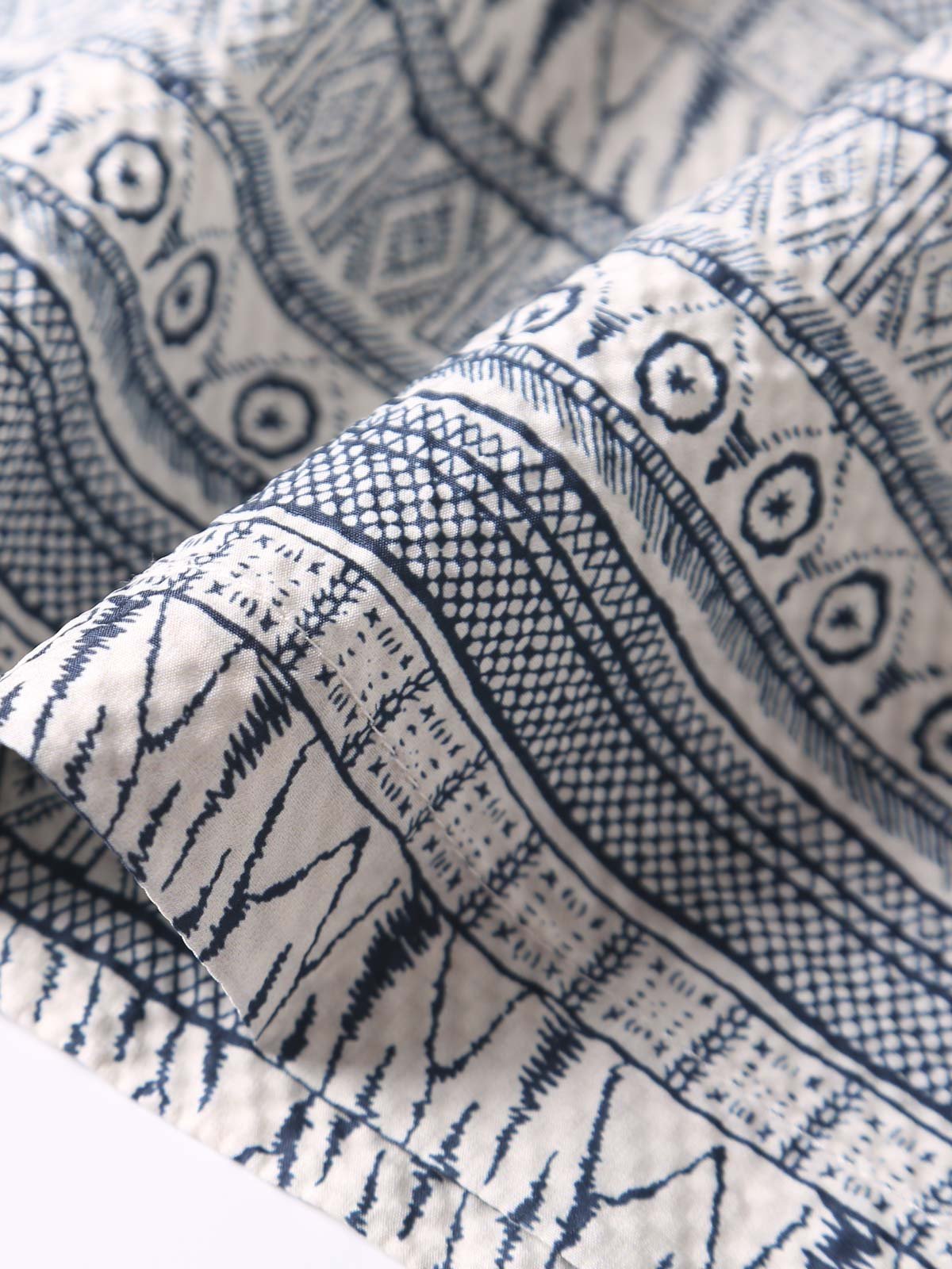 民族風ストライプ柄ハワイアン半袖シャツの素材ディテール