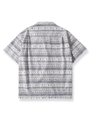 民族風ストライプ柄ハワイアン半袖シャツの正面図