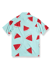 製品画像：クラシックなスイカ柄ハワイアンシャツ反面図