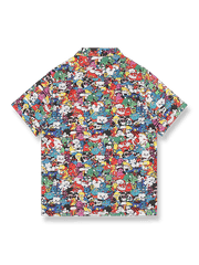 キューバ襟のアメリカンコミック柄ハワイアン半袖シャツの全体図