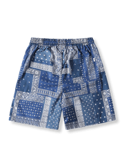 ヴィンテージ風の民族柄ハワイアン速乾シワ加工隠しポケット付きショートパンツの正面図