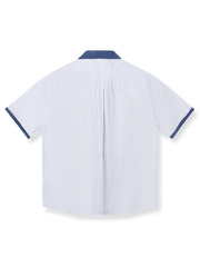  ヴィンテージコントラストカラーのキューバンカラー チェックシャツ正面展示