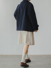 ウール混 ダブルブレスト ネイビーコート