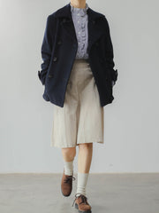 ウール混 ダブルブレスト ネイビーコート