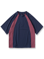  灰色配色のアウトドア速乾ショートスリーブジップポロシャツ正面展示