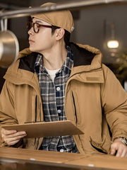 アウトドア・フード付き ダック 中綿ジャケット