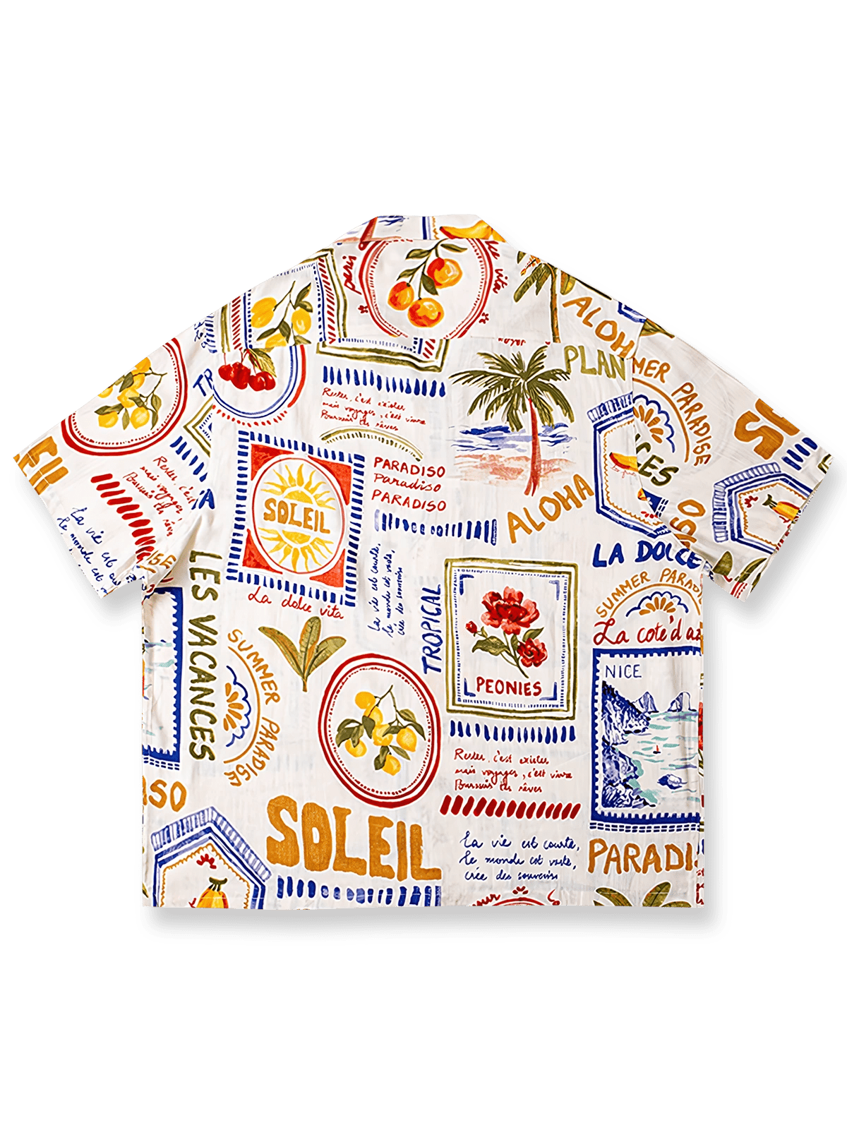製品画像: アイランド柄＆フルーツ柄コットンリネンキューバカラーシャツ