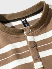 カラーブロックボーダー柄  ハーフボタン スウェット