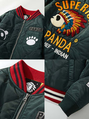 パンダ酋長刺繍 入りベースボールジャケット