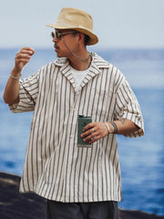 オープンカラー ストライプ柄 半袖シャツ