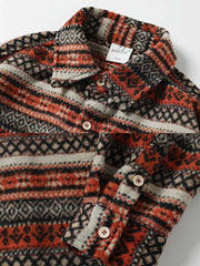 民族調 ボーダージャガード織り ツイード 長袖シャツ
