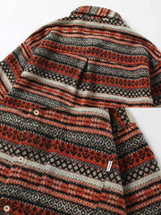 民族調 ボーダージャガード織り ツイード 長袖シャツ