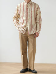 コットン 刺繍入り ストライプシャツ