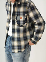 暖かみブラッシュドチェックコットンシャツ アメリカンモダンスタイル