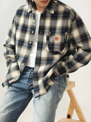 暖かみブラッシュドチェックコットンシャツ アメリカンモダンスタイル