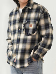 暖かみブラッシュドチェックコットンシャツ アメリカンモダンスタイル