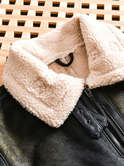 襟ボア レザージャケット