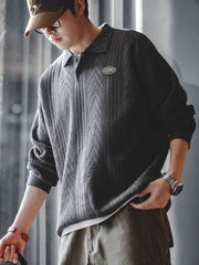 プレッピースタイル ジャカード ニット ポロシャツ