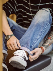 ダメージ加工 ストレートデニムパンツ