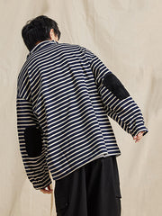 エルボーパッチ ストライプ柄 長袖Tシャツ