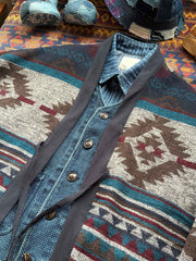 バーシブル仕様 無地ｘナバホ織り はんてん