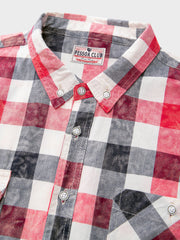 チェックシャツ：絞り染め、ユーズド&ウォッシュ加工