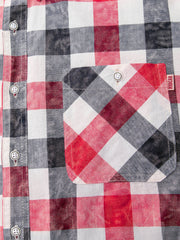 チェックシャツ：絞り染め、ユーズド&ウォッシュ加工