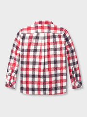 チェックシャツ：絞り染め、ユーズド&ウォッシュ加工