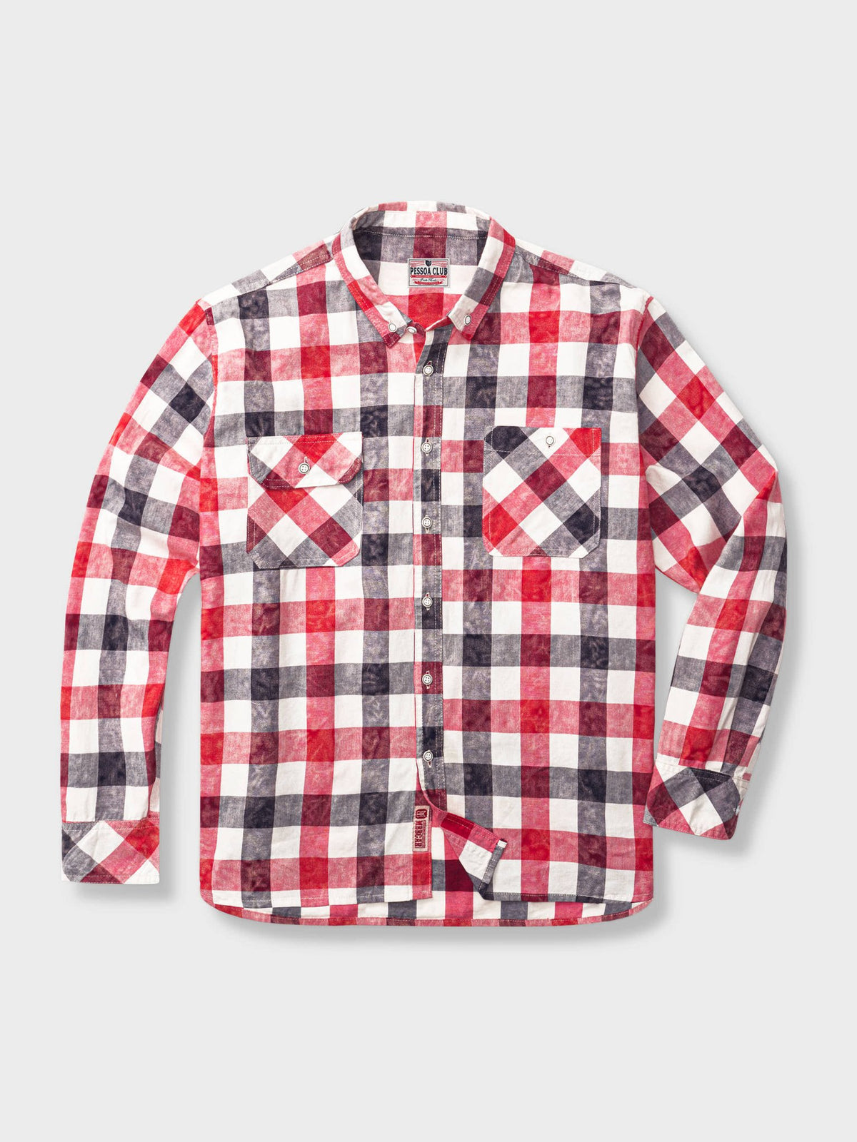 チェックシャツ：絞り染め、ユーズド&ウォッシュ加工