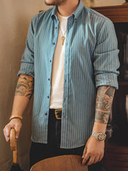 メンズ アメリカン レトロ ストライプ シャツラペル長袖