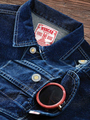 刺繍レッドセルビッジデニムエアフォースジャケット