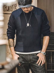 ストライプ 切替丸 首ニット