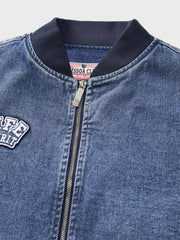 レター刺繍ワッペン付き裏カモ柄デニムスタジャン