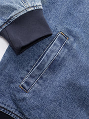 レター刺繍ワッペン付き裏カモ柄デニムスタジャン