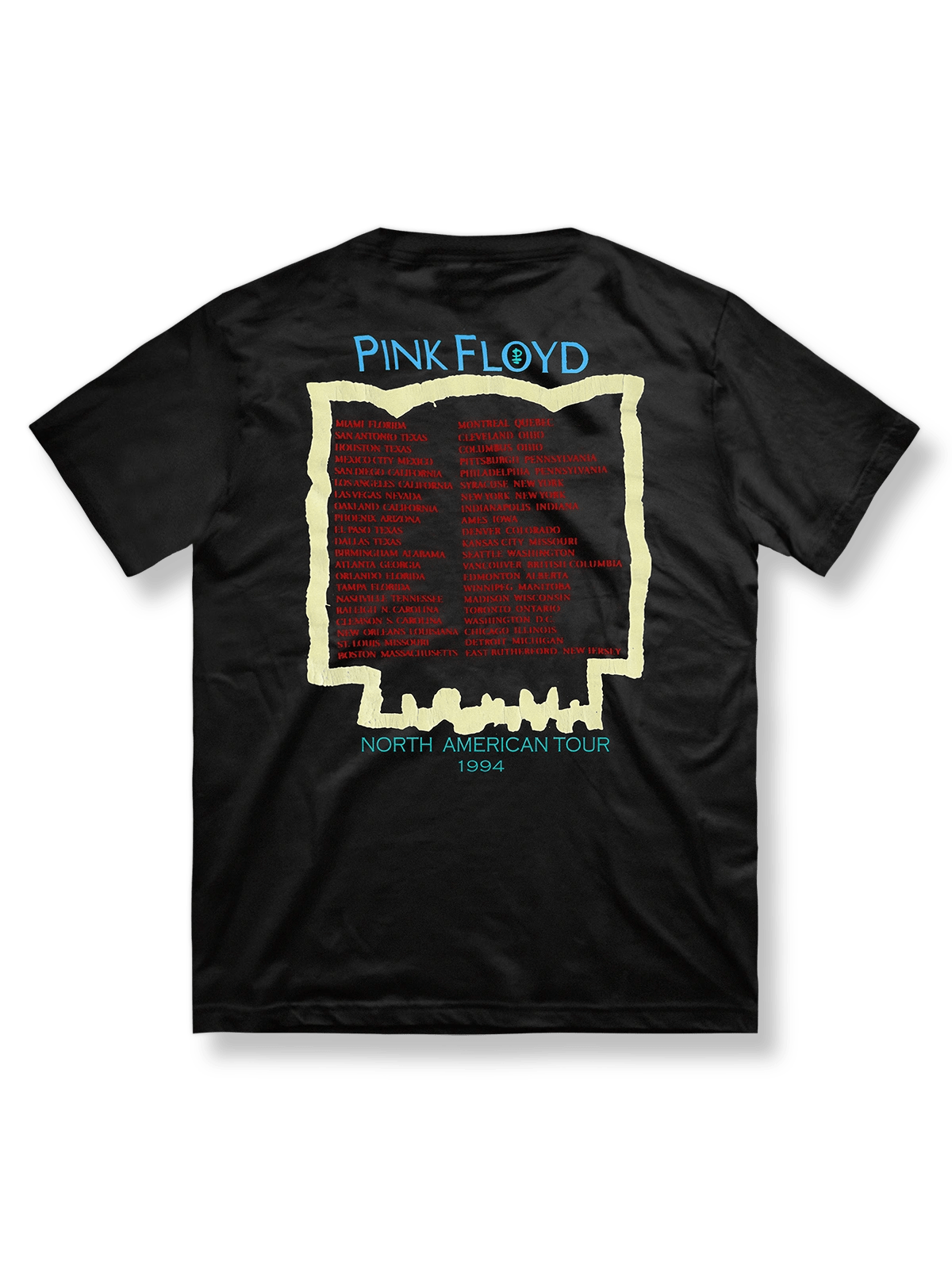 Pink Floyd Tシャツのフロント、抽象アートデザイン、ツアー記念Tシャツ