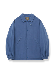 無地3色展開の高密度コットンナイロン混紡コーチジャケット、スタンドカラーとドローストリング付き。