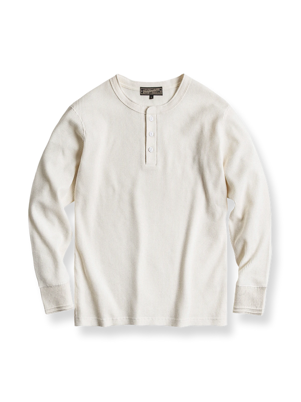 ワッフル編みヘンリーネックTシャツ