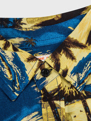 砂浜柄　青色アロハシャツ