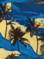 砂浜柄　青色アロハシャツ