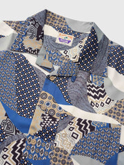 青い パッチワーク柄 アロハシャツ