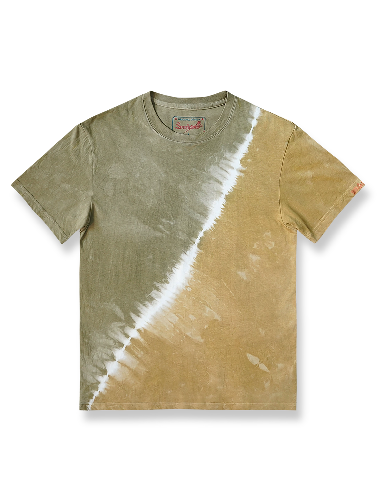 植物染めのアシンメトリーバイカラータイダイTシャツ正面が見える商品画像