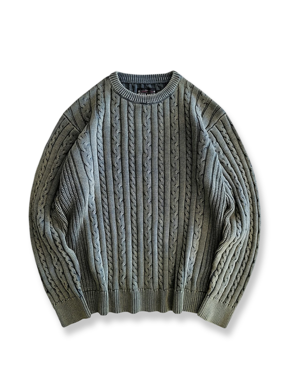 植物染めで青藍色に仕上げたコットンケーブルニットセーター。