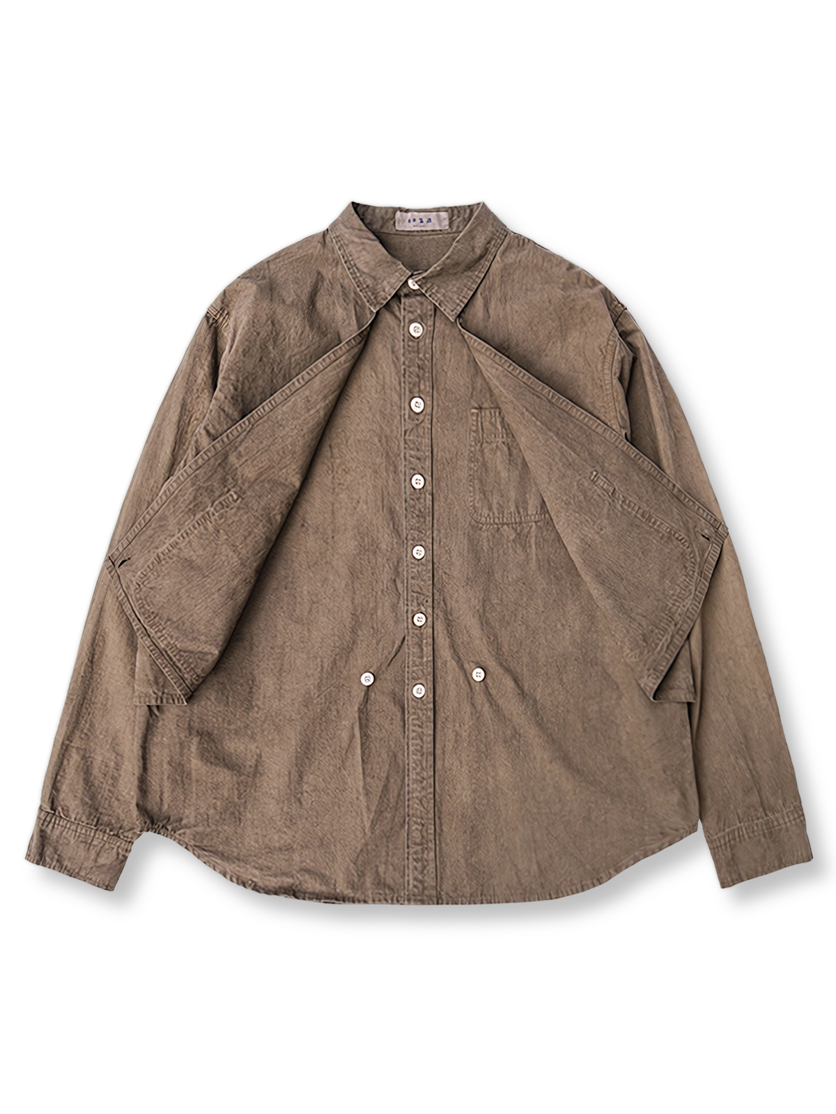 草木染めルーズレイヤード長袖シャツの前面が見える商品画像