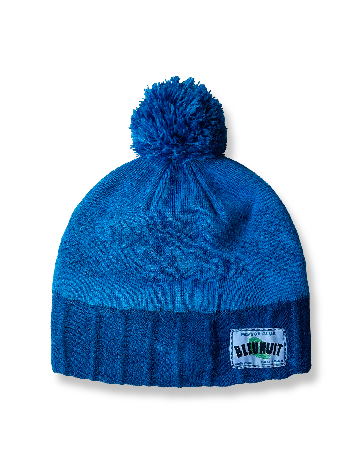 植物染めのスノーフレーク柄ニットハット、裏起毛付きで暖かく快適