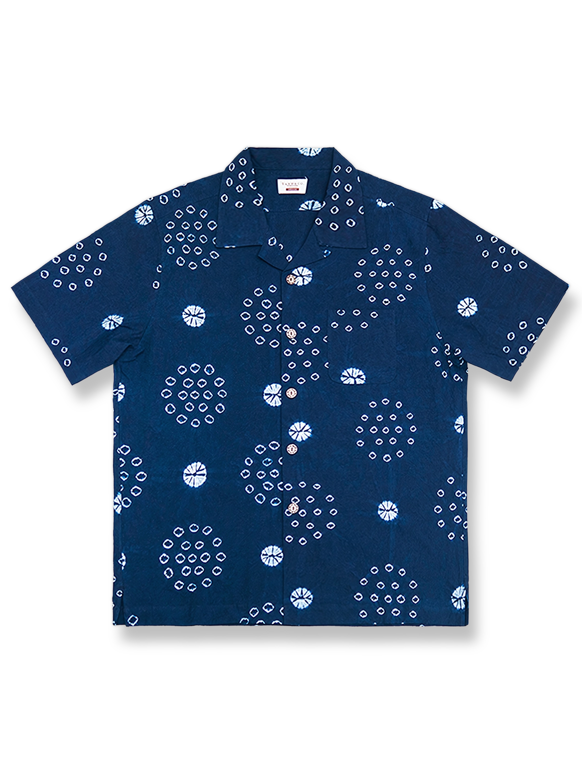 植物染めタイダイブルーのキューバカラーハワイアンシャツ