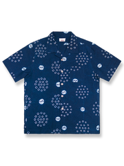 植物染めタイダイブルーのキューバカラーハワイアンシャツ